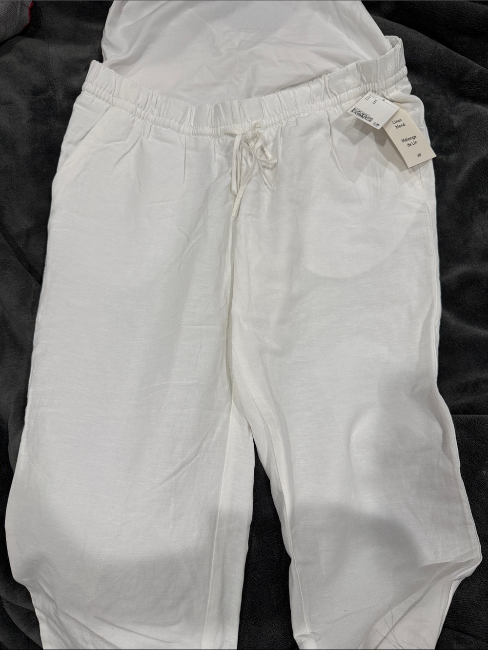 H&M Maternity White Drawstring Linen-Blend Pants